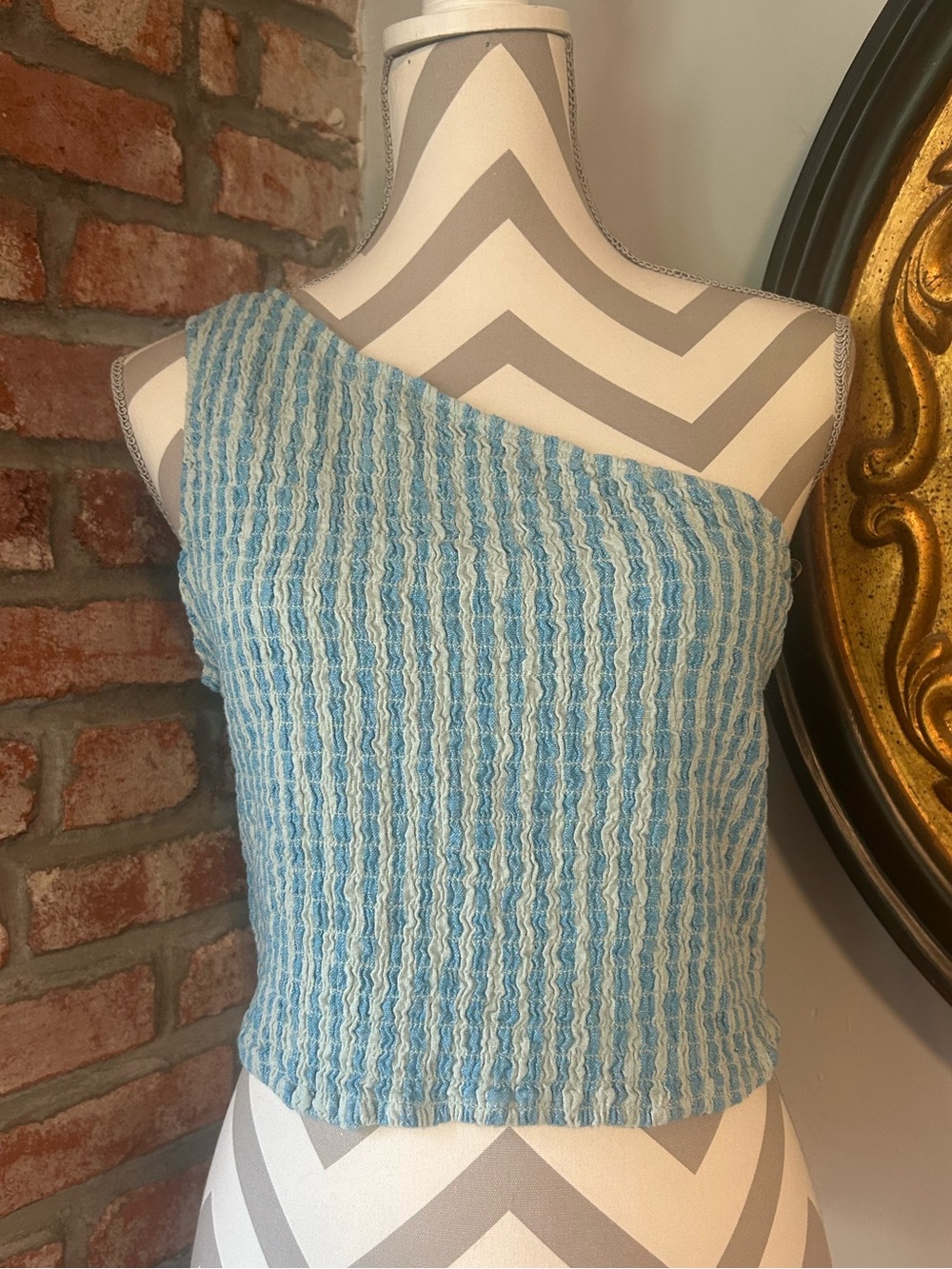 A New Day • Striped Linen One-Shoulder Tank Top